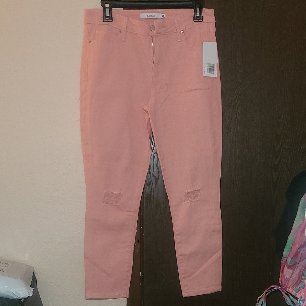 JustFab Peachy/Coral Skinny Jeans High-Waisted Stretch